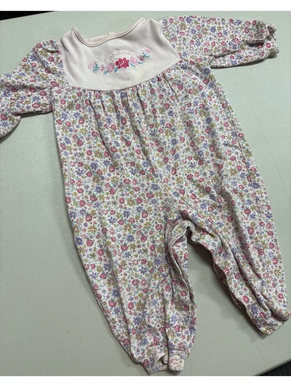Vintage OshKosh B’gosh Baby Girl Pink Floral Long Sleeve Romper